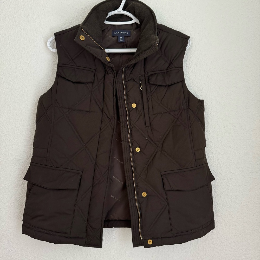 Land’s End Espresso Brown Quilted Puffer Vest Jacket Zip Up Women’s Size XS 2 4